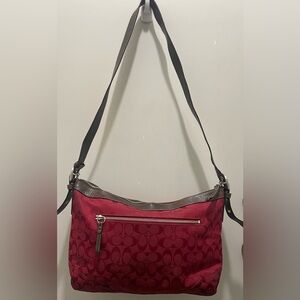 Coach Burgundy and Brown Shoulder Bag